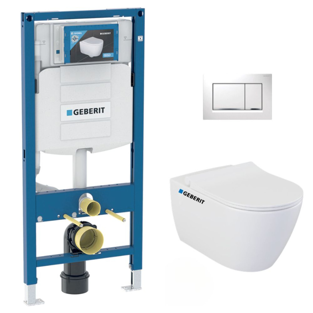 Pack WC Bati-support Geberit UP320 + WC sans bride Livea Bello + Abattant softclose + Plaque blanche (Geb Livea Bello-K)