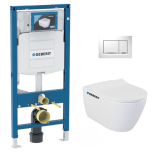 Pack WC Bati-support Geberit UP320 + WC sans bride Livea Bello + Abattant softclose + Plaque blanche (Geb Livea Bello-K)