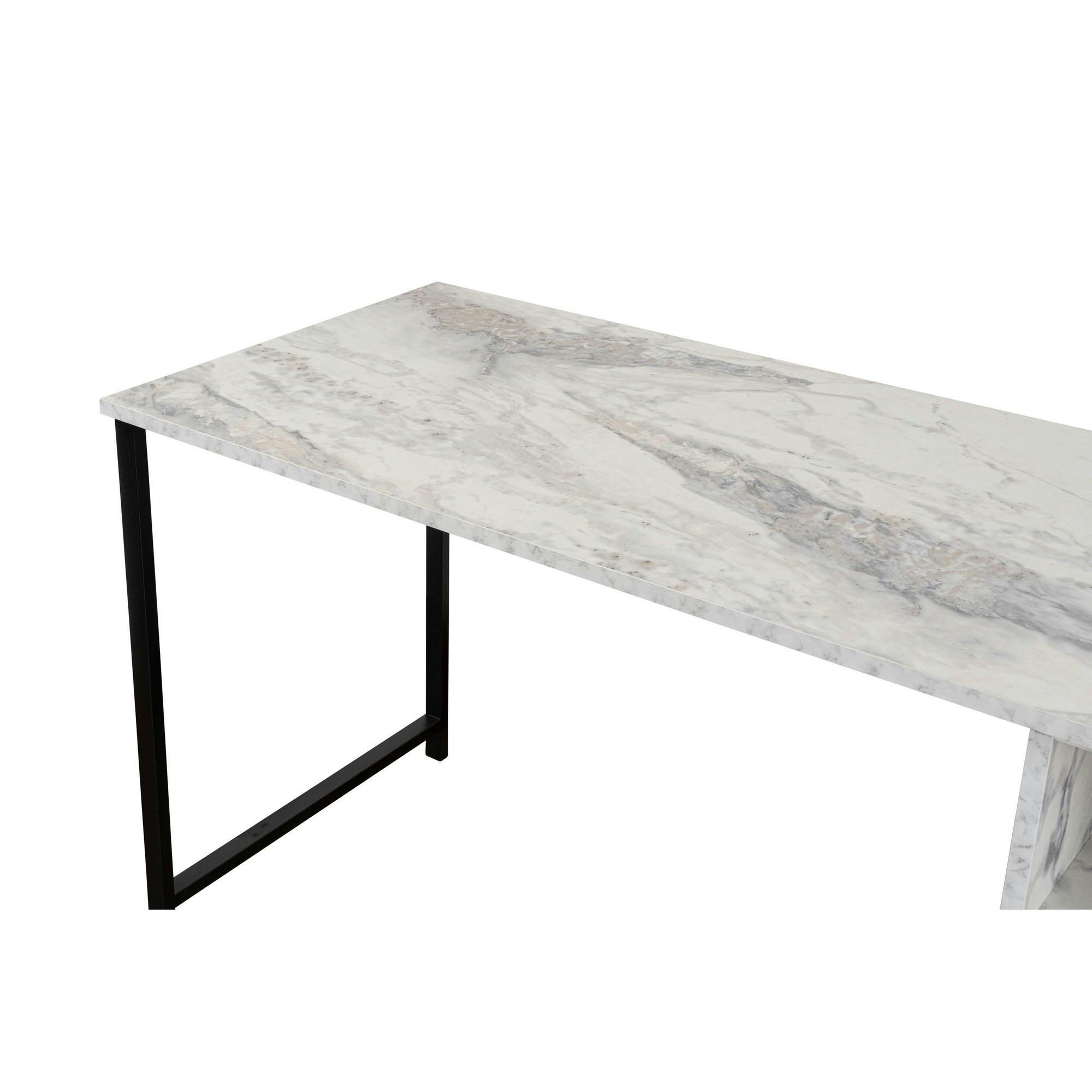 Bureau double avec rangement central - plateau effet marbre MARFA