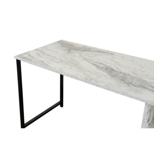 Bureau double avec rangement central - plateau effet marbre MARFA