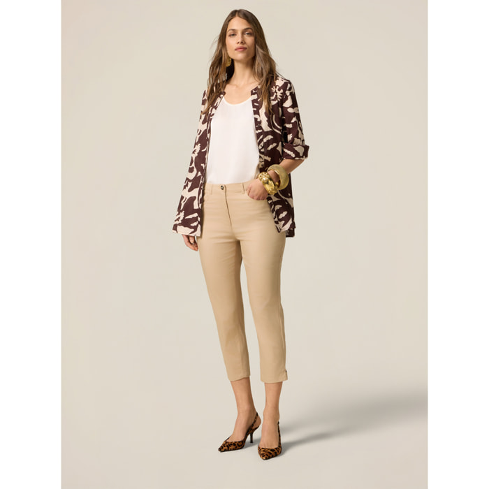 Oltre - Pantalones cropped de mezcla de algodón - Beige