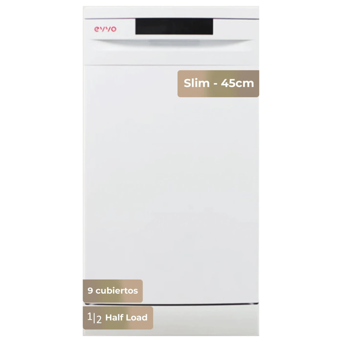 Lavavajillas EVVO D1 Slim (45 cm), 9 Cubiertos, 5 Programas, Blanco, Ancho 450 mm