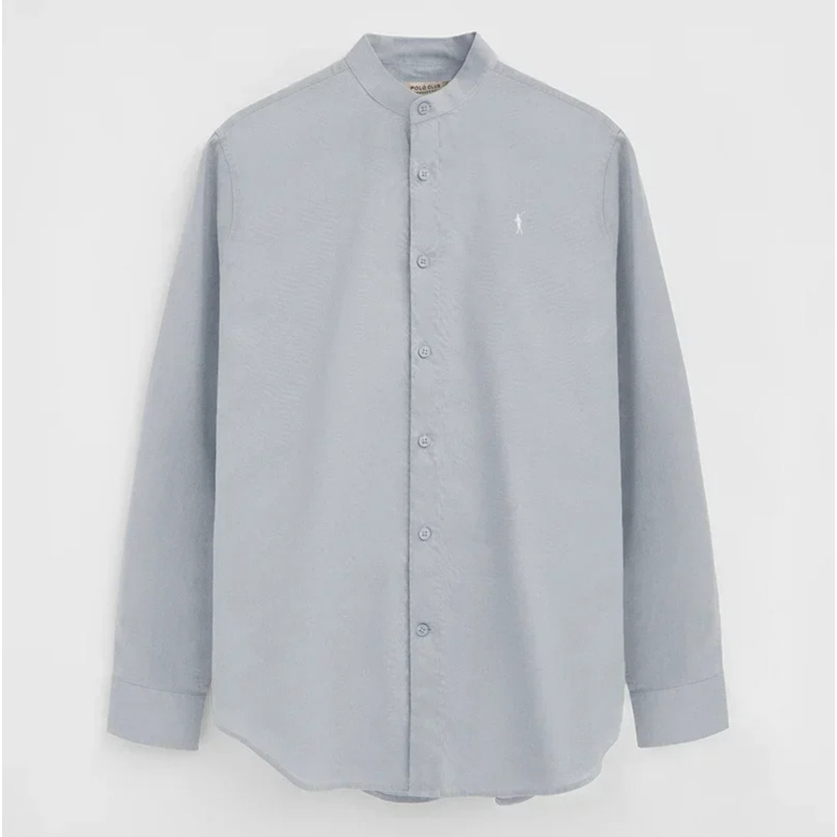 Camicia cotolino azzurra con collo alla coreana, regular fit e ricamo Rigby Go