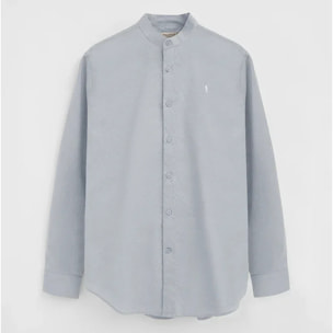 Camicia cotolino azzurra con collo alla coreana, regular fit e ricamo Rigby Go