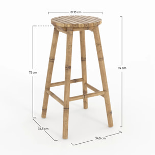 Tabouret de bar extérieur en bambou 74 cm - Polly