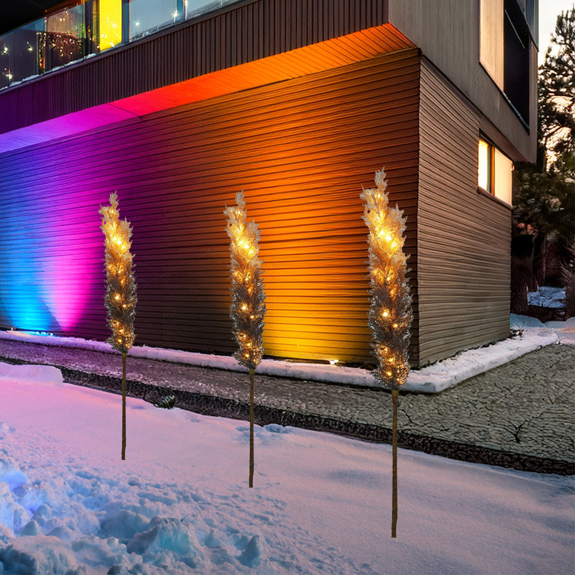 rama de plumas con luces led en blanco cálido y temporizador h.118cm