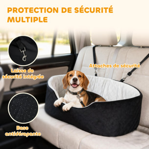 Siège auto chien grand confort avec coussin déhoussable - réglable, attache - polyester noir velours gris