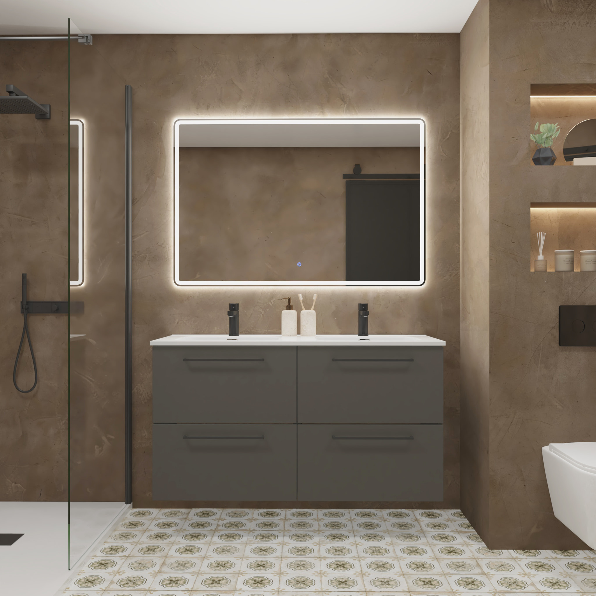 Conjunto de Baño Vex | 140 cm Gris | Cuatro Cajones | Lavabo Encastrado | No incluye Espejo | Mueble Montado | Alday
