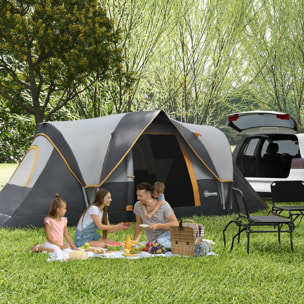 Tente de camping familiale 5-6 pers. - grande porte + 3 fenêtres - fibre verre polyester oxford gris orange