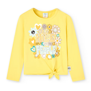 Camiseta elÃ¡stica niÃ±a estampada, manga larga, amarillo