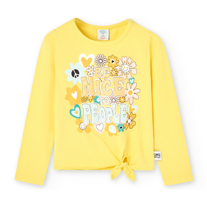 Camiseta elÃ¡stica niÃ±a estampada, manga larga, amarillo