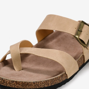 Sandalias de dedo planas beige con suela de corcho