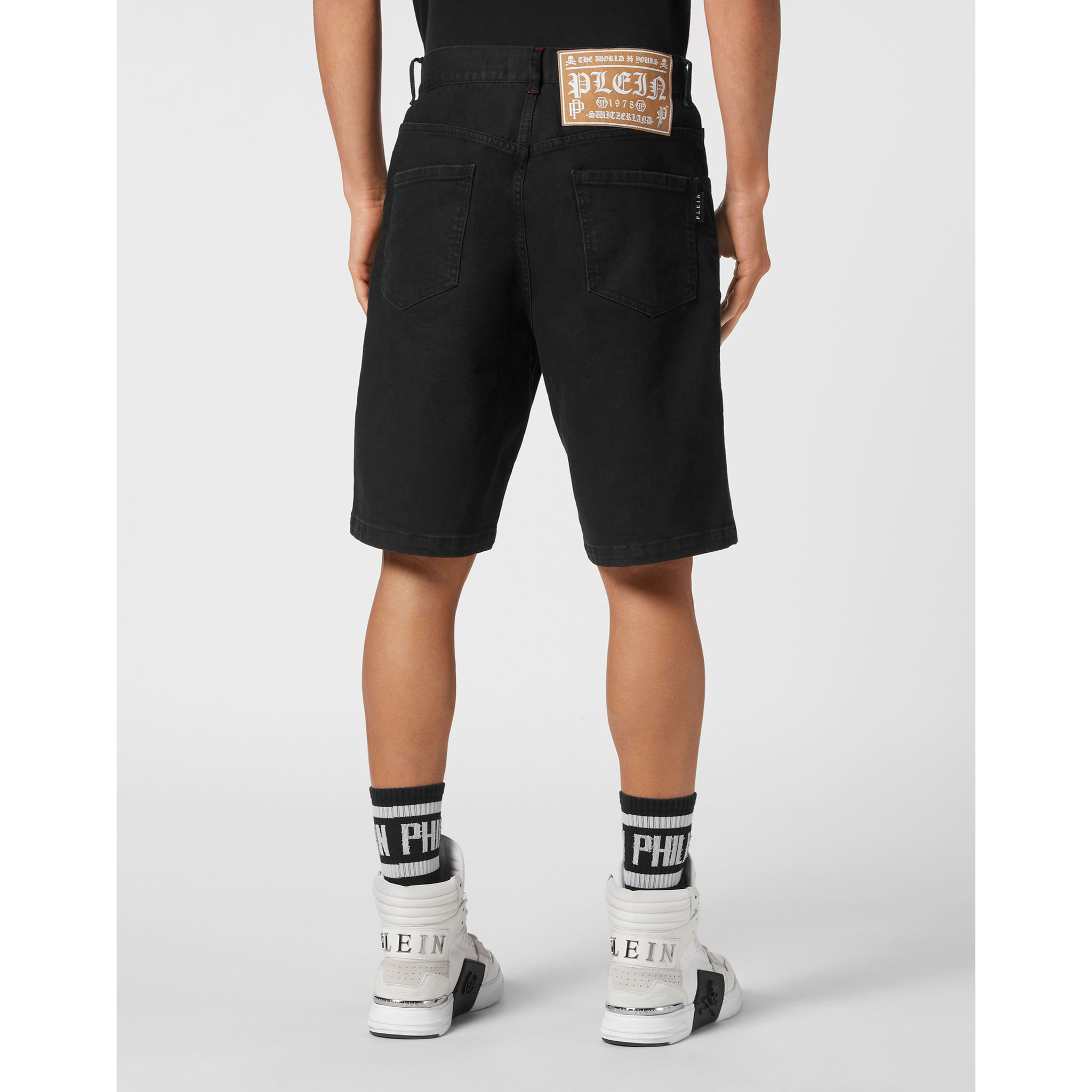 PHILIPP PLEIN DENIM SHORTS SKULL&BONES