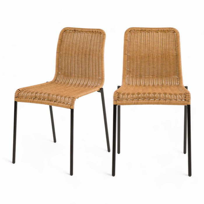Lot de 2 chaises intérieur/extérieur en résine tressée naturelle - Sirivara