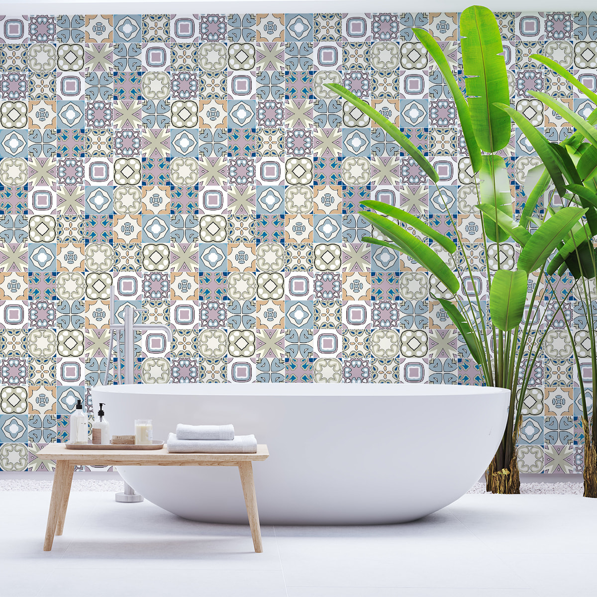 Stickers muraux - Sticker Mural Carrelage adhésif Cuisine Salle de Bain - 60 STICKERS CARREAUX DE CIMENT AZULEJOS DONA