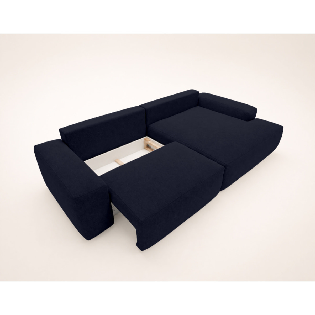 Tama - Canapé d'angle droit 4 places convertible avec coffre en tissu - Bleu marine