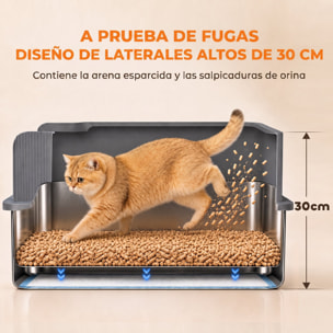 Arenero para Gatos de Acero Inoxidable L con Bandeja de Tamizado, Caja de Arena, Borde Alto, Pala, 10 Empapadores, Pellets de Pino +6 mm, Fácil de Limpiar, Antifugas, Antiadherente, Gris Oscuro