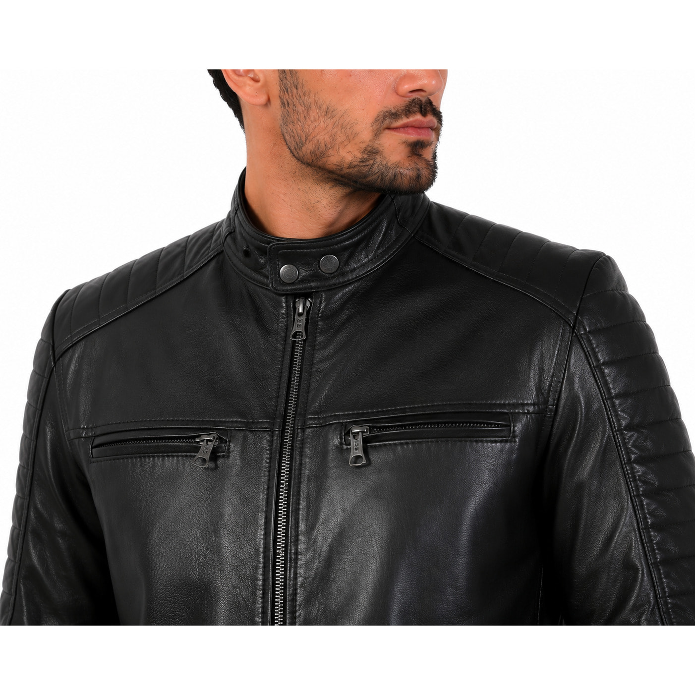 Giubbino in pelle di vitello nappa Nero-Slim Fit