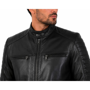 Giubbino in pelle di vitello nappa Nero-Slim Fit