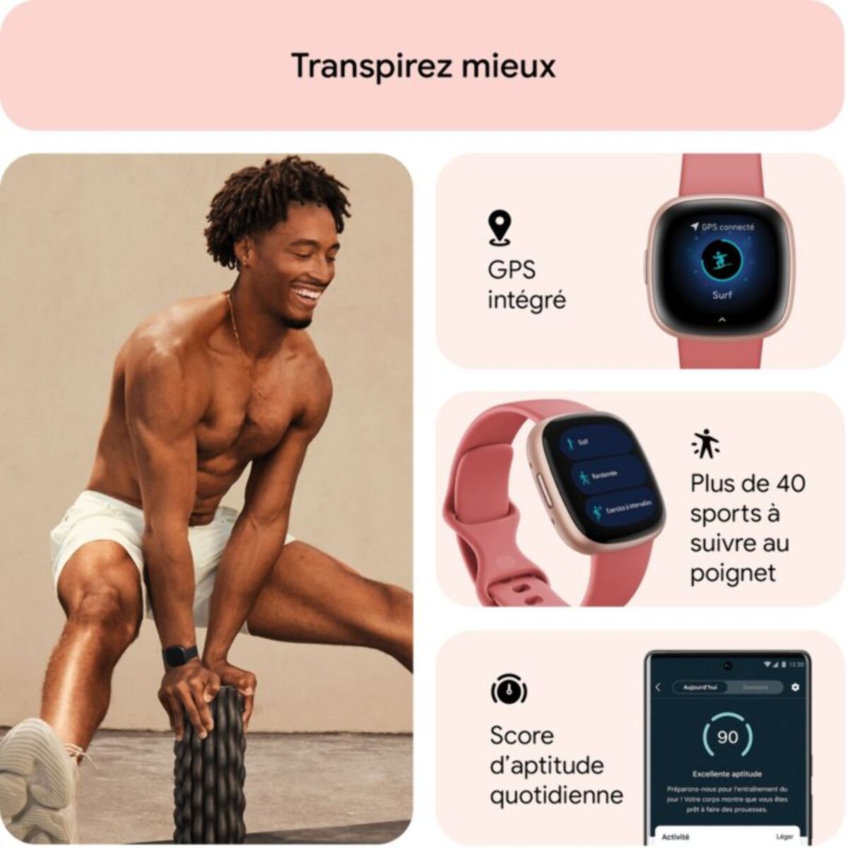 Montre santé FITBIT Versa 4 Aluminium Rose cuivre et sable