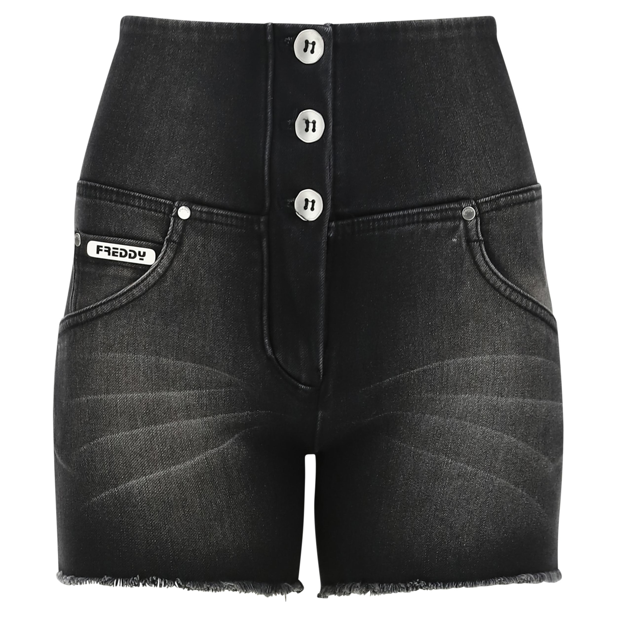 Shorts push up WR.UP® sfrangiati vita alta in denim navetta ecologico