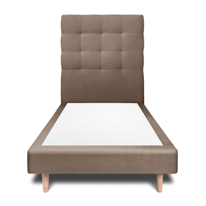 Lit avec tête de lit capitonnée velours et sommier tapissier Ep14