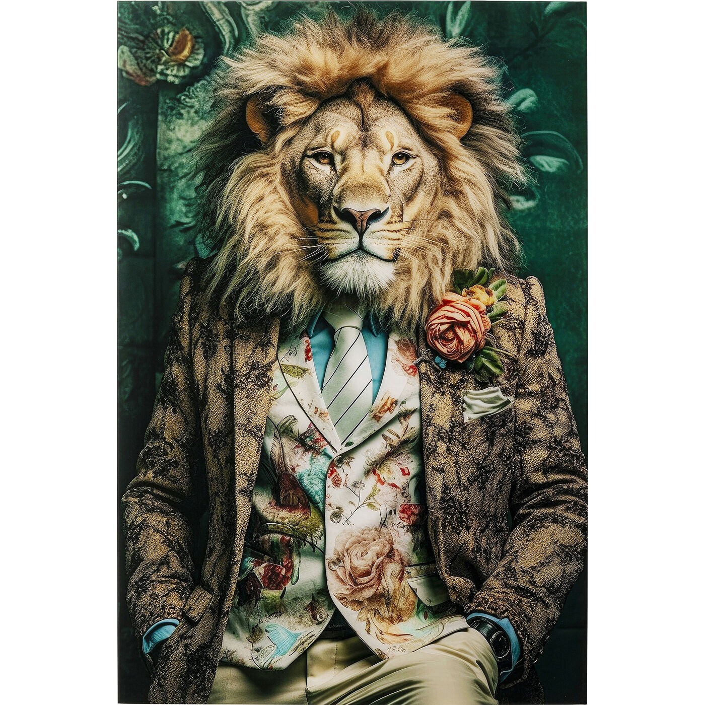 Tableau en verre lion costume 100x150cm Kare Design