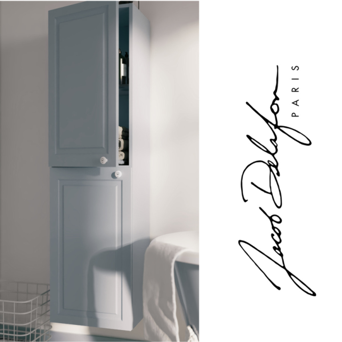 Pack meuble vasque 3 trous Cléo 1889 bleu velours + colonne gauche + mélangeur poignés chrome