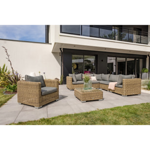 MONTMARTRE - Salon de jardin 6 places en résine tressée miel