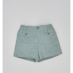 Bermuda lino agua. Con bolsillos falsos y botones, cintura elastica.