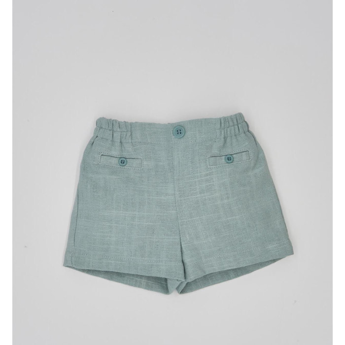 Bermuda lino agua. Con bolsillos falsos y botones, cintura elastica.