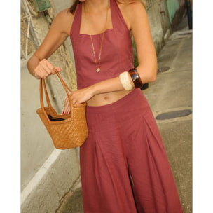 Top halter con lazada al cuello de mujer