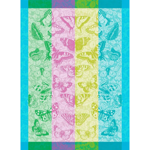 Torchon pur coton motif jacquard bleu vert Beaux papillons aquatique