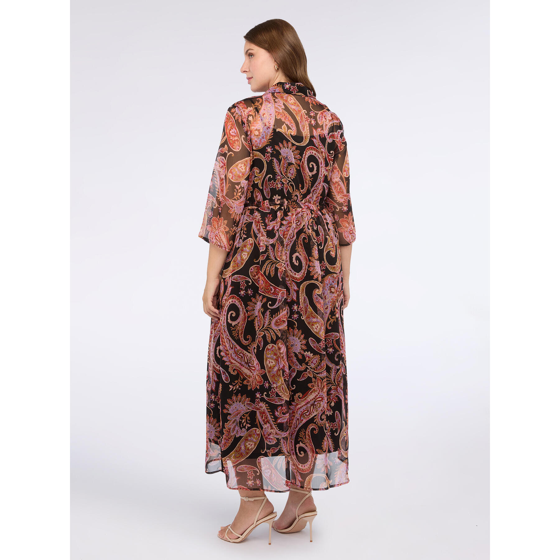 Fiorella Rubino - Vestito chemisier lungo con stampa paisley - Nero