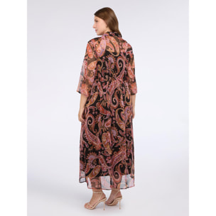 Fiorella Rubino - Vestito chemisier lungo con stampa paisley - Nero