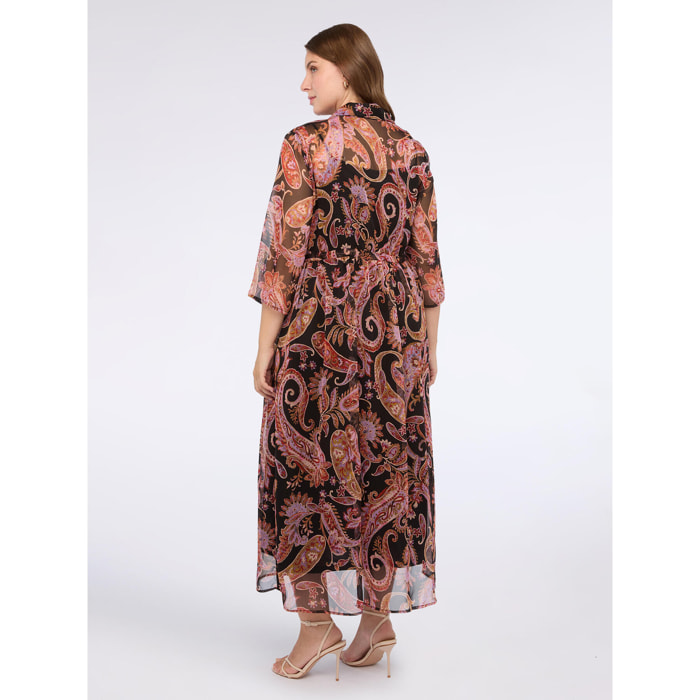 Fiorella Rubino - Vestito chemisier lungo con stampa paisley - Nero