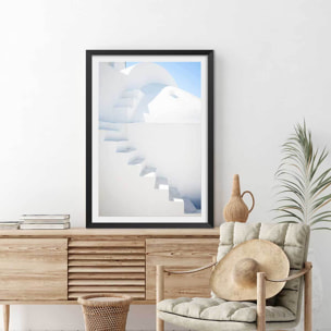 Poster escaliers sur oia Affiche sous cadre noir