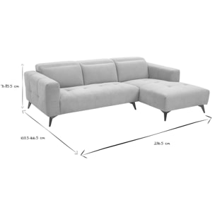 Canapé d'angle droit 3 places avec têtières ajustables en tissu chenille beige et métal NORELL