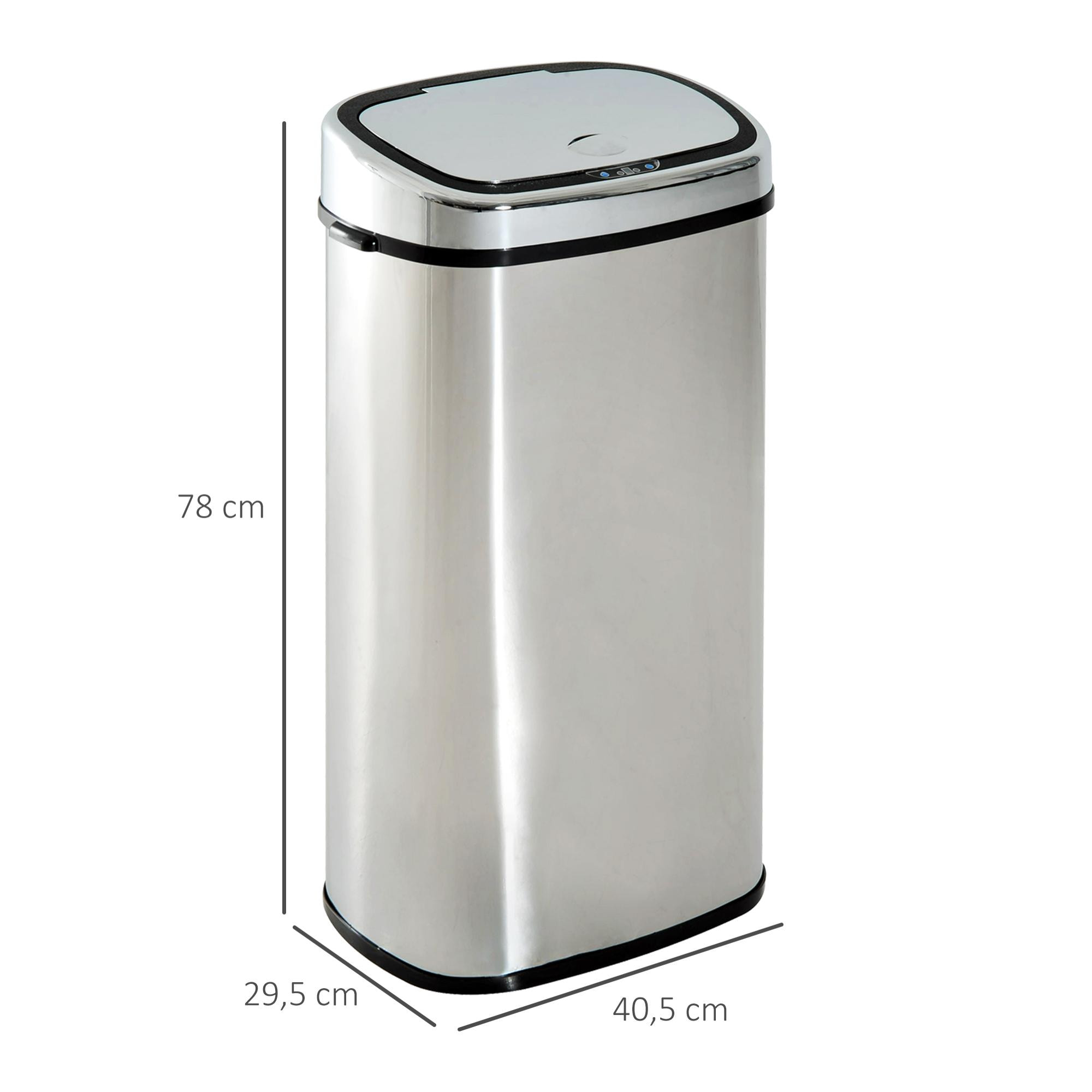 Cubo de Basura Inteligente de Acero Inoxidable 68L con Sensor de Infrarroja de Apertura Automática y Contacto Manual para Cocina Dormitorio Baño 40,5x29,5x78 cm Plata