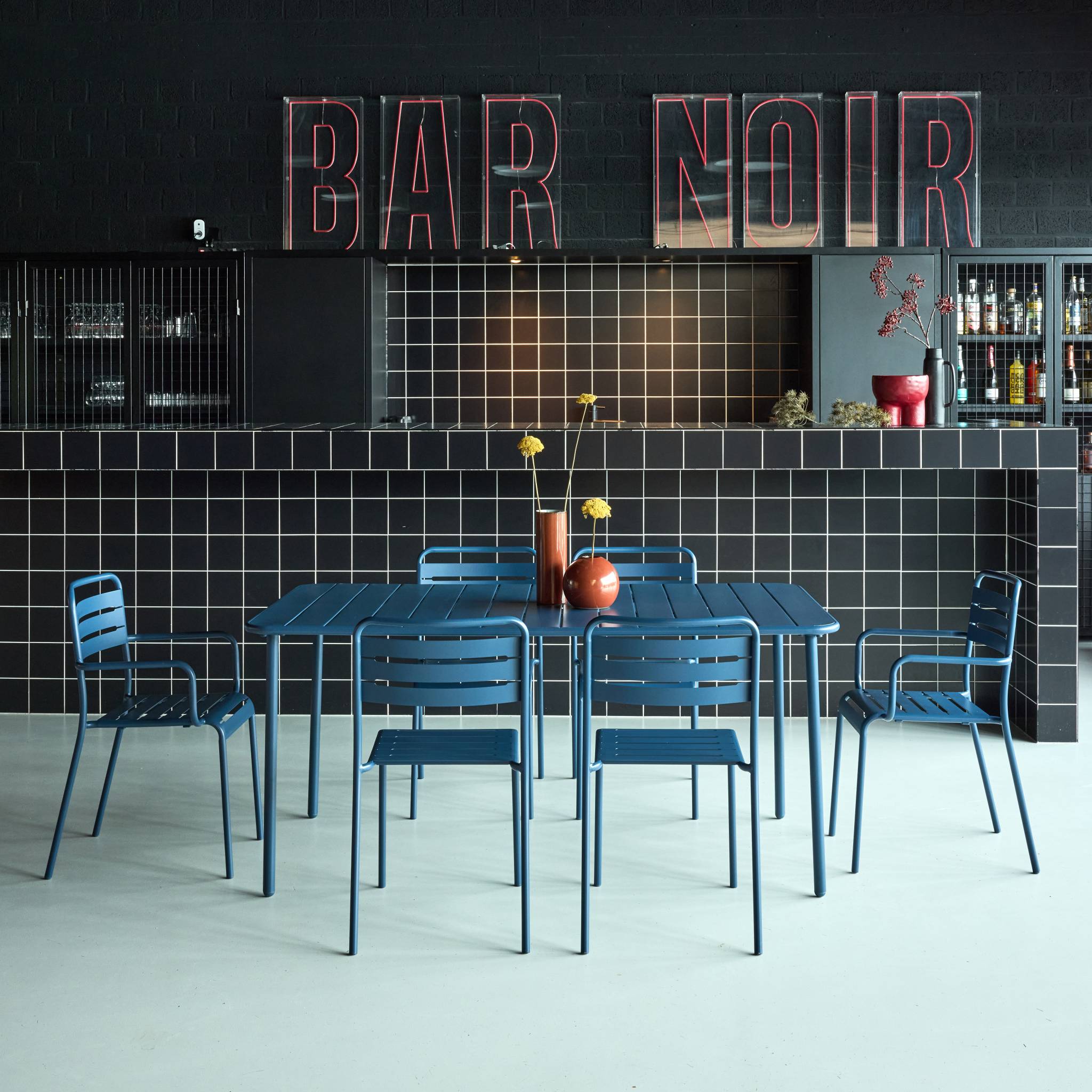 Table de jardin métal + 6 assises AMÉLIA