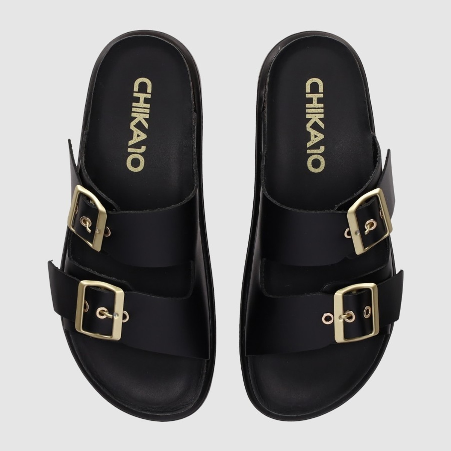 Sandalias de Piel - Negro - Tacón: Bajo