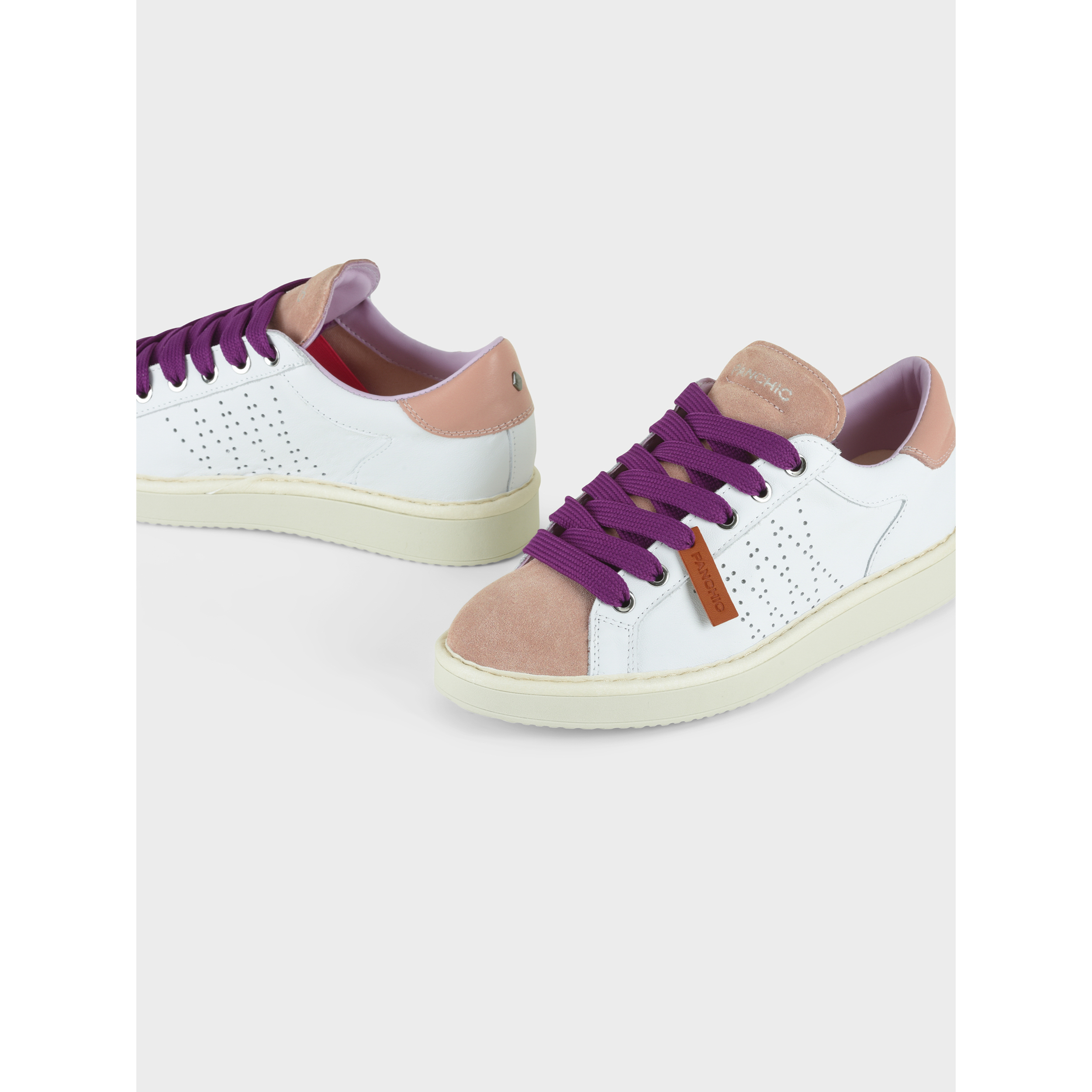 SCARPA ALLACCIATA P01 DONNA IN PELLE E SUEDE BIANCO-ROSA CIPRIA-VIOLA PANSE'