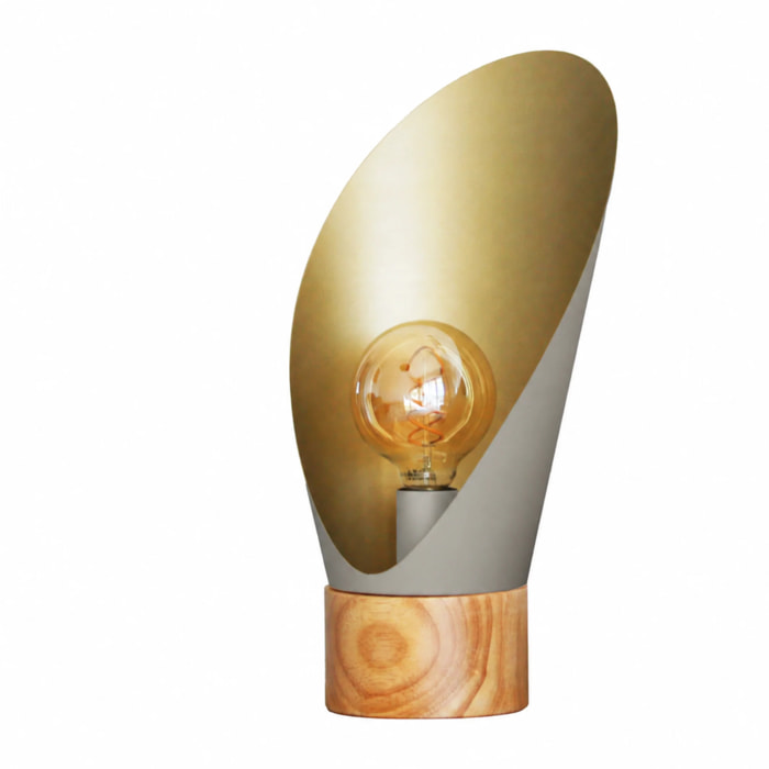 Lampe à poser en métal taupe et bois H44 cm - Spoon