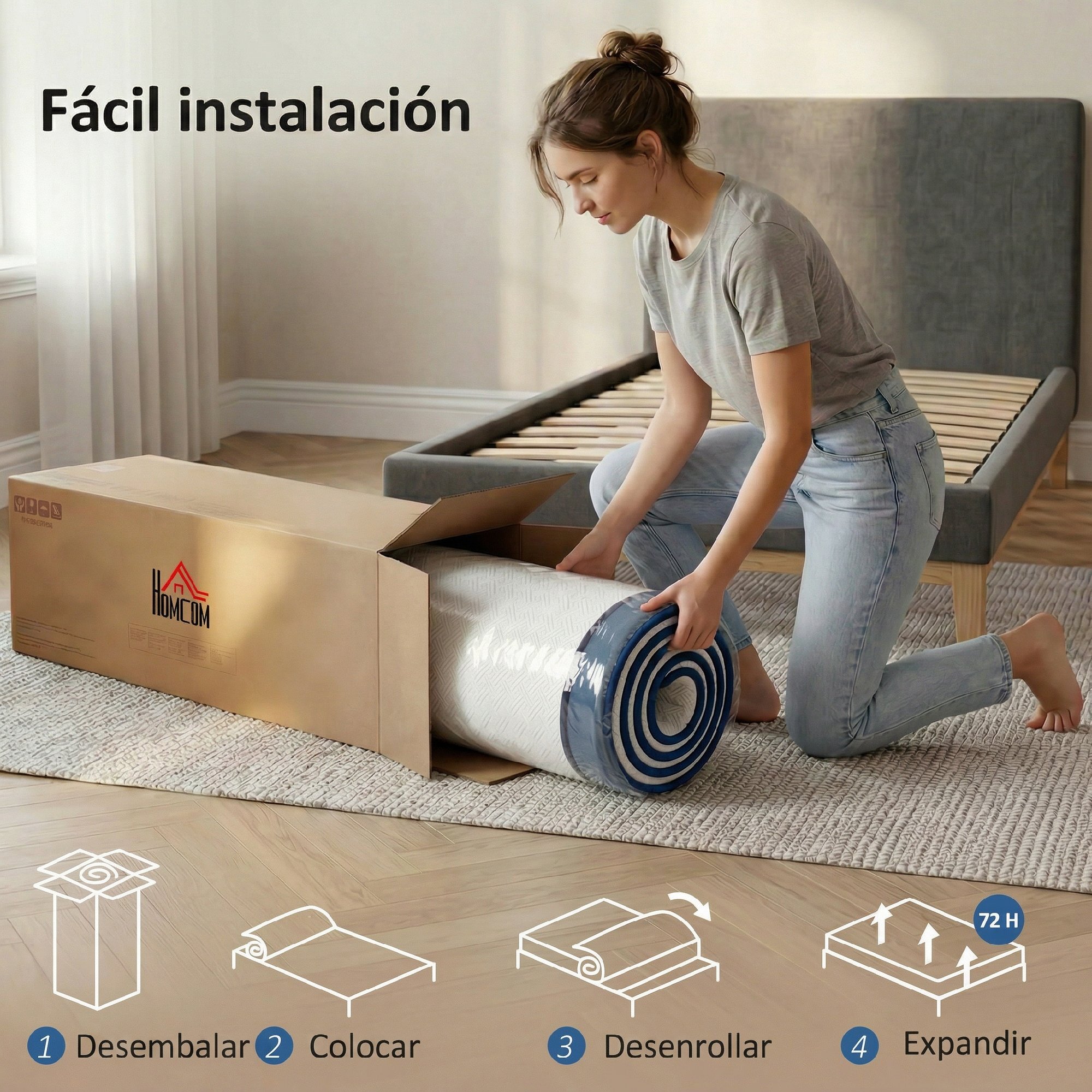 Colchón 190x135 cm, Grosor 20 cm, Colchón Viscoelástico con Té Verde, Firmeza Media, Cama Refrescante con Espuma de Gel y Funda Lavable, Certificado Oeko-Tex, Enrollable en Caja