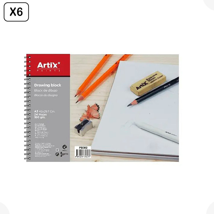 PACK 6 PEZZI BLOCCO DA DISEGNO 24 FOLIE A3