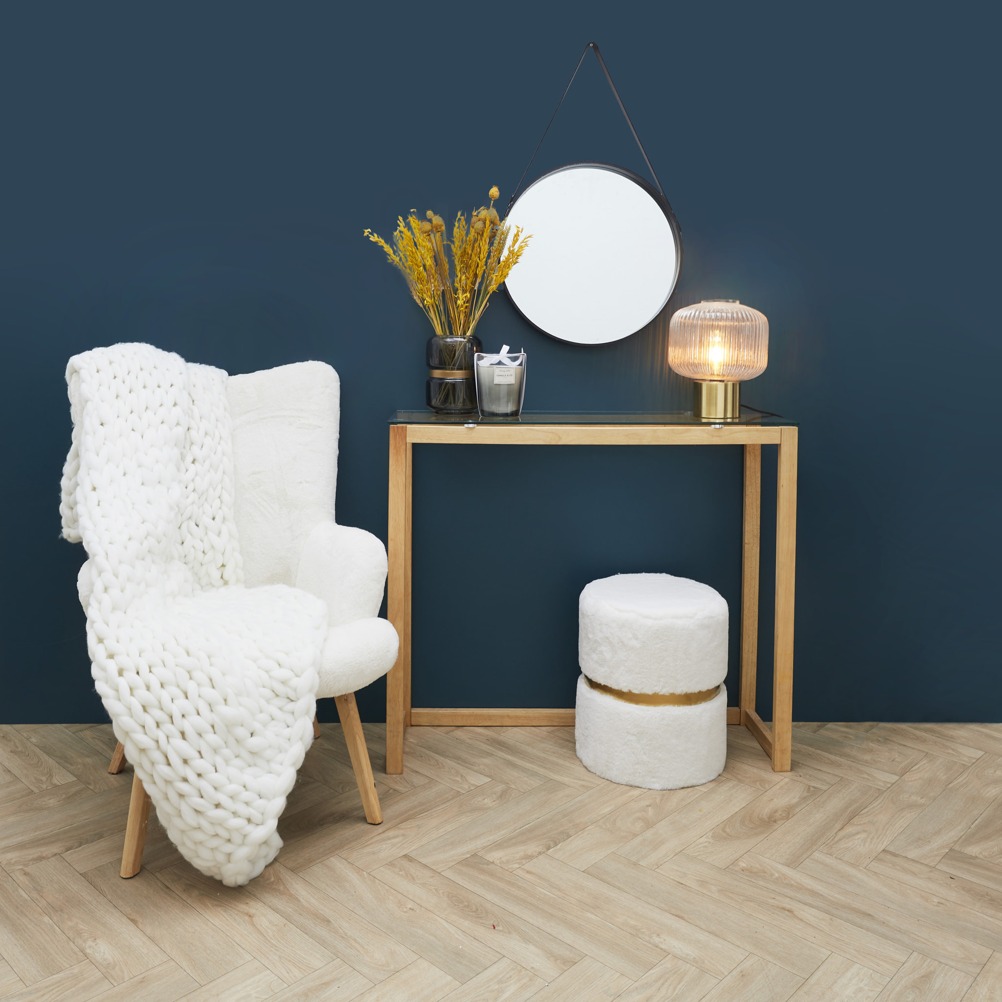Miroir Rond Avec Anse Pu Noir 40cm