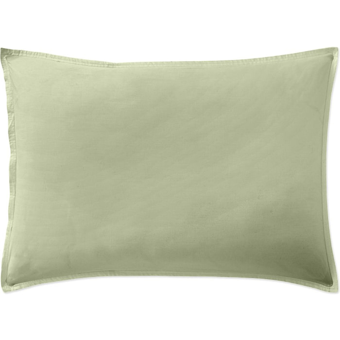 Paire de Taies D'oreiller Avec Volant 100% Percale De Coton Lavé Vert D'eau