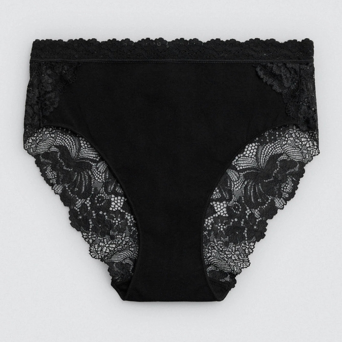 Slip midi in cotone con pizzo nero