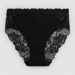 Slip midi in cotone con pizzo nero