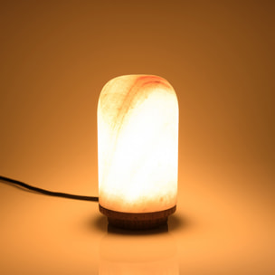 ALIDA - Lampe de table 10x10cm en pierre naturelle d'onyx et teck